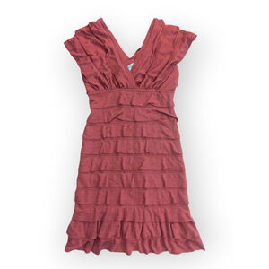Max Studio Dress Small Brick Red Cross Front Ruffle